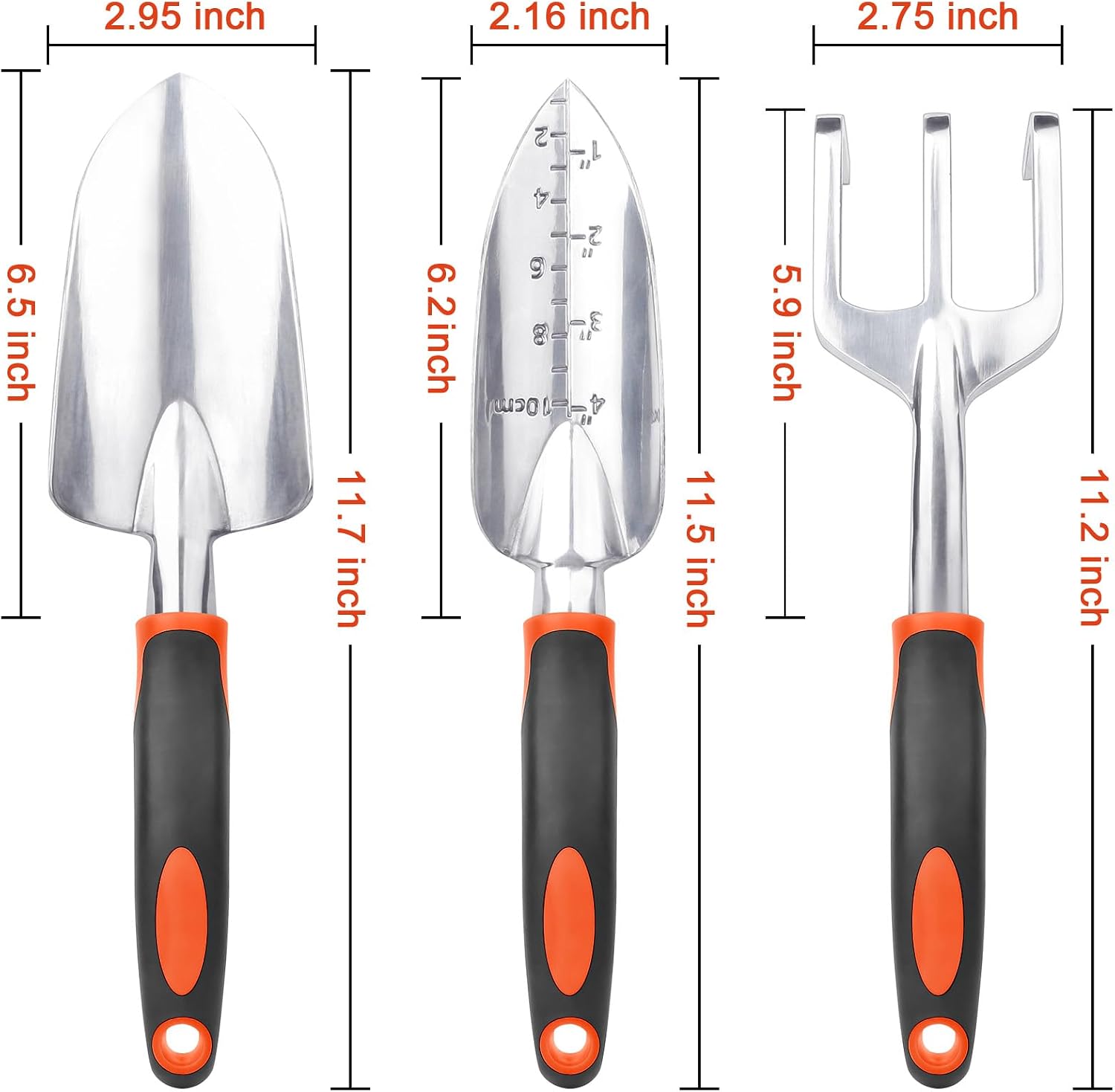 3-teiliges Gartenwerkzeug-Set aus Aluminiumlegierung, Gartenschaufel, Pflanzkelle und Handrechen fĂĽr Pflanzen, Umpflanzen und Bodenpflege