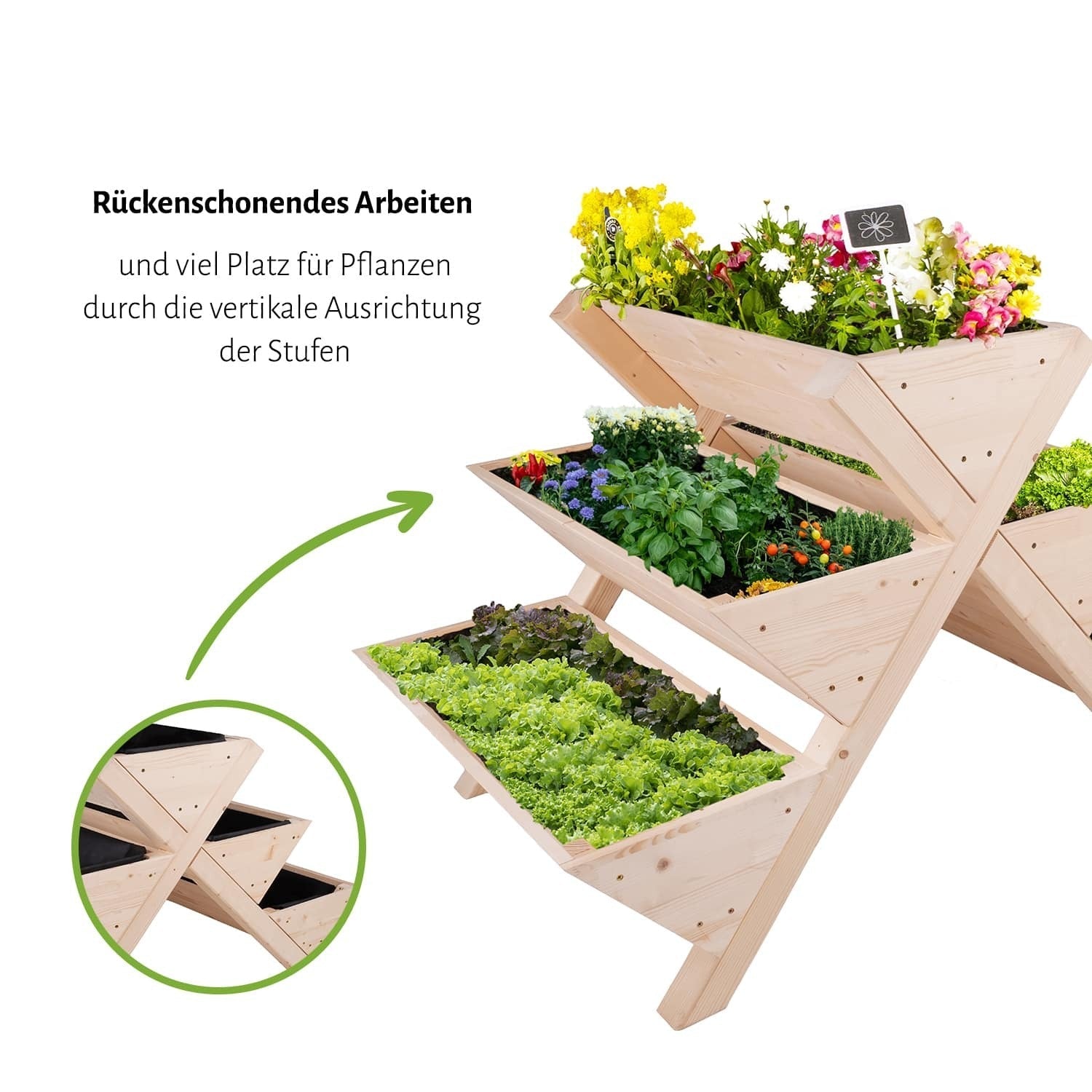 Stufen Hochbeet 121 x 80 x 80 cm - Naturholz