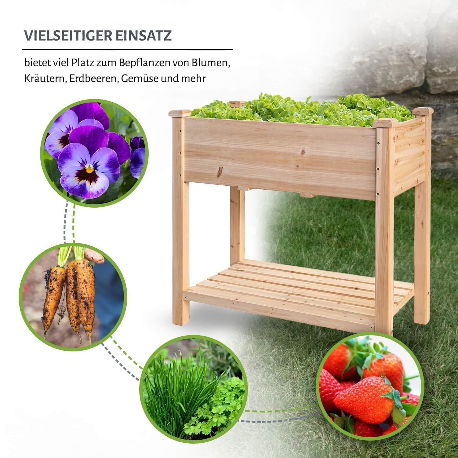 Hochbeet 85 x 45 x 86 cm - Naturholz